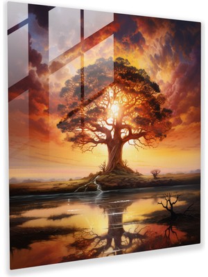 Painted Anarchy Hayat Ağacı Kanvas Tablo - Gerçekçi Gün Batımı Duvar Tablosu - Hayat Ağacı, Kanvas Tablo, Gerçekçi Yağlıboya Tablo, Ev Dekorasyonu, 30X30