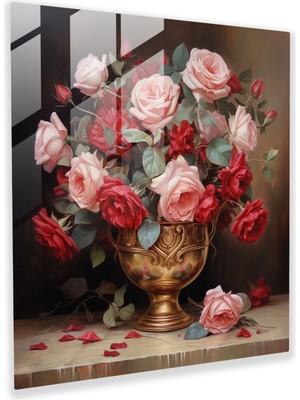 Painted Anarchy Zarif Çiçek Cam Baskı Duvar Sanatı - Zarafet ve Sofistike Klasik Yağlıboya Gül Buketi - Yüksek Kaliteli Cam Baskı, 30X30