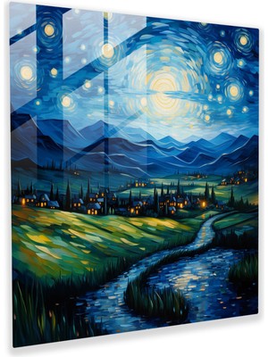 Painted Anarchy Yıldızlı Gece Manzarası Cam Baskı Duvar Dekoru, 30X30