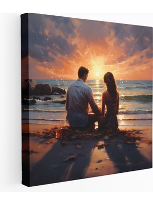 Painted Anarchy Romantik Gün Batımı Kanvas Tablo - Gün Batımı, Çift, Duvar Dekorasyonu, Yumuşak Işık, 30X30