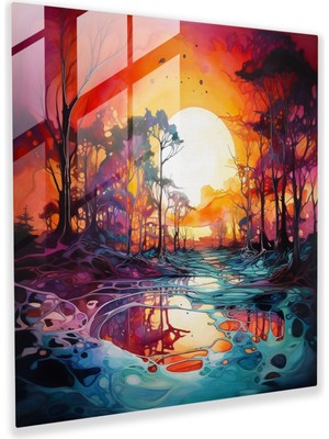 Painted Anarchy Gün Batımı Düşleri Cam Baskı - Gün Batımı, Suluboya Tablo, Cam Duvar Tablosu, Gün Batımı, 30X30