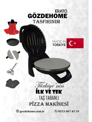 Gözdehome Siyah - Erato Taşfırınım Pizza Makinesi, Lahmacun Makinesi Doğal Taş Fırın - Timer - 400 °c