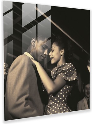 Painted Anarchy Vintage Dans Partisi Cam Baskı - Retro, Dans Eden Çift, Duvar Süslemesi, Siyah Beyaz Fotoğraf, 30X30