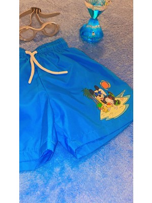 Milays Kids Erkek Çocuk Mickeymouse Desenli Içi File Astarlı Deniz Şortu Mavi