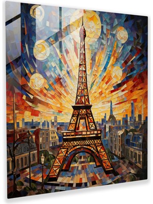 Painted Anarchy Geometrik Füzyon: Eyfel Kulesi Cam Baskı - Kübistten Esinlenen Mozaik, 30X30