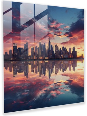 Painted Anarchy Urban Sunset Cam Baskı - Gün Batımı, Büyüleyici Fotoğraf, Cam Duvar Sanatı, Sakin Su Yüzeyi, 30X30