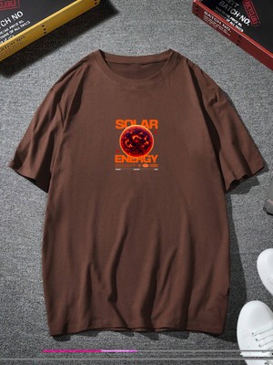 Dogfish Oversize Baskılı  Kahverengi Renk Salaş T-Shirt %100 Pamuk