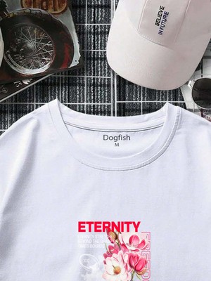 Dogfish Oversize Baskılı  Beyaz Renk Salaş T-Shirt %100 Pamuk