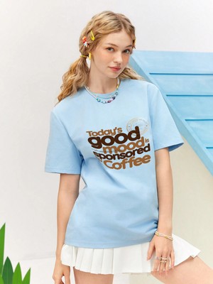 Dogfish Sevgili Kombini Çift Good Mood With Coffee Typography Baskılı Oversize Pamuk T-Shirt 2'li