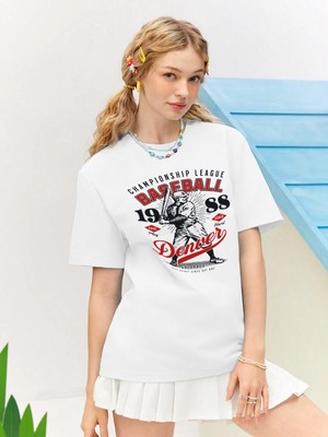 Dogfish Sevgili Kombini Çift Baseball Championship League University Baskılı Oversize Pamuk T-Shirt 2'li