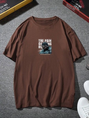 Dogfish Oversize Baskılı  Kahverengi Renk Salaş T-Shirt %100 Pamuk