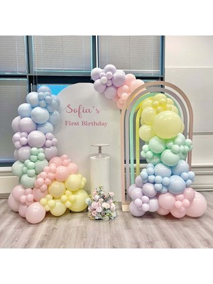 Organizasyon Pazarı Balon Seti Makaron Sarı-Pembe-Yeşil-Lila-Mavi  60 Lı Balon Zinciri Seti