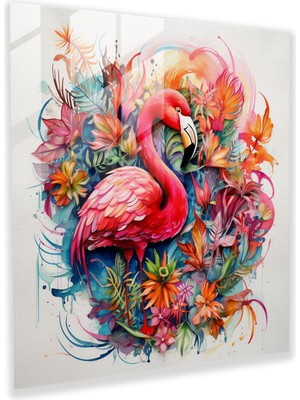 Painted Anarchy Flamingo Paradise Cam Baskı - Flamingo, Cam Baskı, Tropikal Çiçekler, Cam Duvar Tablosu, 30X30