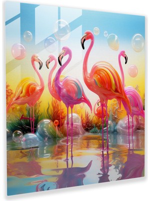 Painted Anarchy Kaprisli Flamingo Cam Baskı - Flamingo, Duvar Dekorasyonu, Kaprisli, Modern Sanat, 30X30