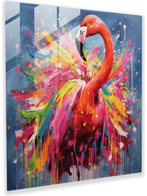 Painted Anarchy Soyut Gösterişli Flamingo Cam Baskı - Flamingo, Duvar Süslemesi, Gösterişli, Soyut Resim, 30X30
