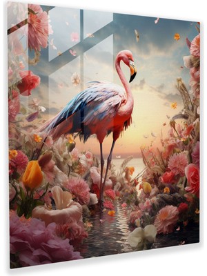 Painted Anarchy Gerçeküstü Çiçek Kanatları Flamingo Cam Baskı - Flamingo, Cam Baskı, Rüya Gibi, Çiçekler, 30X30