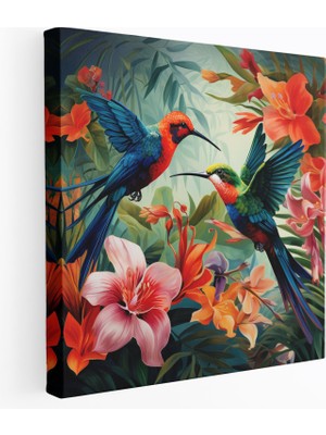 Painted Anarchy Tropikal Sinek Kuşu Kanvas Tablo - Sinek Kuşu, Tropik Çiçekler, Sinek Kuşu, Kanvas Tablo, 30X30