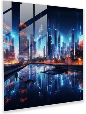 Painted Anarchy Havalı Fütüristik Cam Baskı - Havalı, Yenilik, Neon Işıklar, Şehir Manzarası, 30X30
