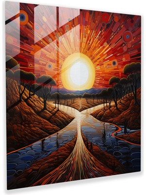 Painted Anarchy Aborijin Gün Batımı Cam Baskı - Aborijin, Kalın Fırça Darbeleri, Çağdaş Sanat Eseri, Kutsal Toprak, 30X30