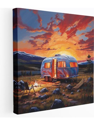 Painted Anarchy Karavan Tablo - Çağdaş Gün Batımı Duvar Tablosu - Karavan, Karavan Kanvas Tablo, Kanvas Tablo, Ev Dekorasyonu, 30X30
