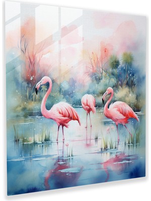 Painted Anarchy Flamingo Cam Baskı - Sakin Lagün Suluboya - Flamingo, Cam Sanatı, Flamingo, Modern Sanat, 30X30