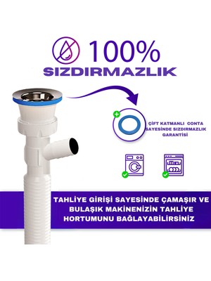 Güçlü Çamaşır Makinesi Girişli Körüklü Lavabo Sifonu