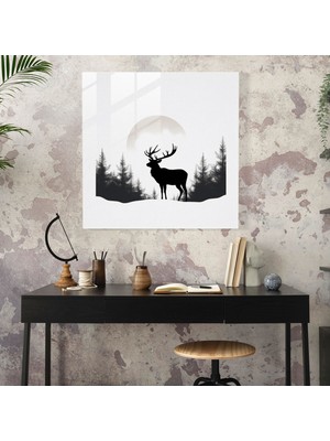 Painted Anarchy Cam Baskı: Minimalist Elk - Elk, Cam Tablo, Cam Baskı, Çizgi Çizimi, 30X30