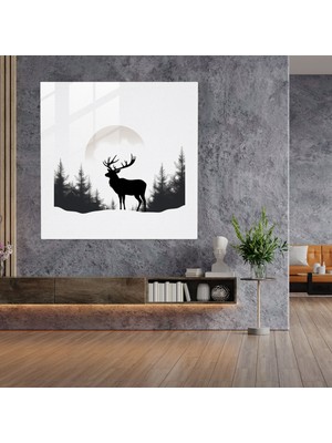 Painted Anarchy Cam Baskı: Minimalist Elk - Elk, Cam Tablo, Cam Baskı, Çizgi Çizimi, 30X30