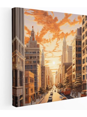 Painted Anarchy Bej Şehir Manzarası Kanvas Tablo - Bej, Ev Dekorasyonu, Kanvas Tablo, Altın Saat, 30X30