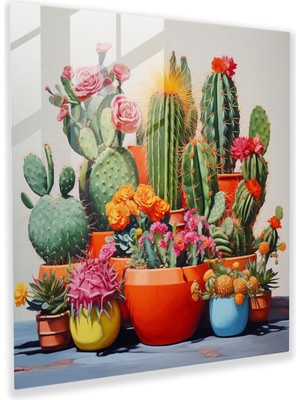 Painted Anarchy Terracotta Kaktüs Koleksiyonu Cam Baskı - Kaktüs, Cam Tablo, Kaktüs, Duvar Süslemesi, 30X30