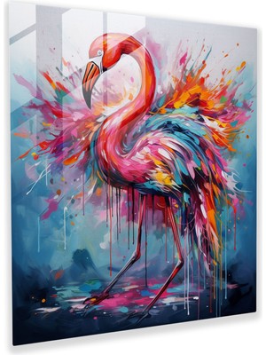 Painted Anarchy Flamingo Cam Baskı - Soyut Fırça Darbeleri - Flamingo, Cam Sanatı, Ev Dekorasyonu, Flamingo, 30X30