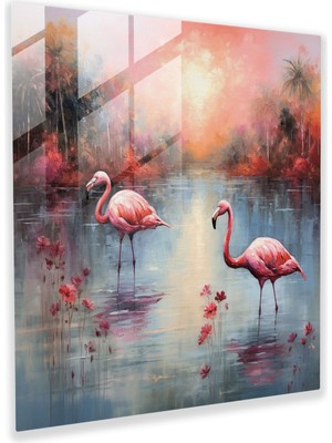 Painted Anarchy Sakin Manzara Flamingo Cam Baskı - Flamingo, Flamingo, Empresyonist Tablo, Sakin, 30X30