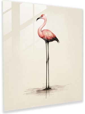 Painted Anarchy Minimalist Eskiz Flamingo Cam Baskı - Flamingo, Minimalist, Cam Duvar Sanatı, Cam Sanatı, 30X30