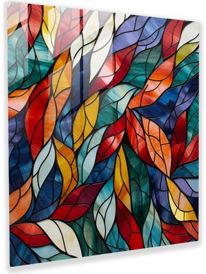 Painted Anarchy Cesur Yapraklar Cam Duvar Sanatı - Yapraklar, Modern Sanat, Geometrik Cam Mozaik, Cesur Renkler, 30X30