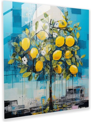 Painted Anarchy Çağdaş Limon Ağacı Karışık Teknik Sanat - Limon Ağacı, Cam Baskı, Canlı Renkler, Ev Dekorasyonu, 30X30