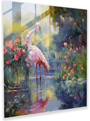 Painted Anarchy Yemyeşil Bahçe Flamingo Cam Baskı - Flamingo, Yemyeşil Bahçe, Cam Duvar Tablosu, Ev Dekorasyonu, 30X30