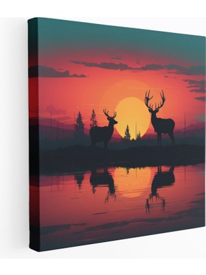 Painted Anarchy Elk Duvar Dekorasyonu - Minimalist Dijital Sanat Eseri - Kanvas Tablo - Elk, Elk, Canlı Gün Batımı, Dijital Sanat Çalışması, 30X30