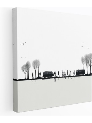 Painted Anarchy Minimalist Karavan Yolculuğu Kanvas Tablo - Karavan, Minimalist Çizimler, Duvar Dekorasyonu, 30X30