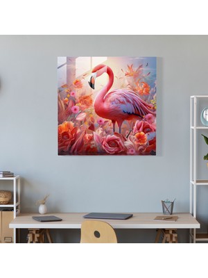 Painted Anarchy Çiçek Açan Flamingo Cam Baskı - Flamingo, Modern Sanat, Cam Baskı, Açan Çiçekler, 30X30