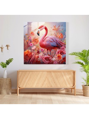 Painted Anarchy Çiçek Açan Flamingo Cam Baskı - Flamingo, Modern Sanat, Cam Baskı, Açan Çiçekler, 30X30