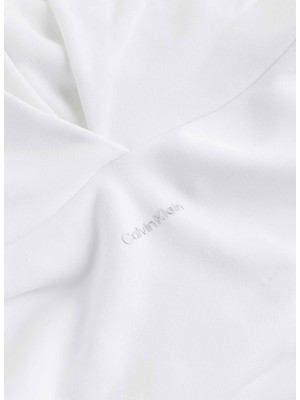 Calvin Klein Kapüşon Yaka Baskılı Beyaz Kadın Sweatshırt Nano Logo Relaxed Hoodıe