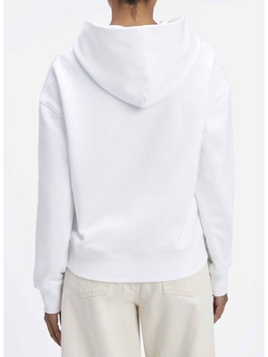 Calvin Klein Kapüşon Yaka Baskılı Beyaz Kadın Sweatshırt Nano Logo Relaxed Hoodıe