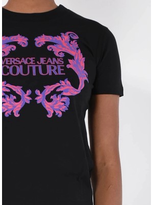 Versace Jeans Couture Yuvarlak Yaka Baskılı Siyah Kadın T-Shirt 76HAHG02