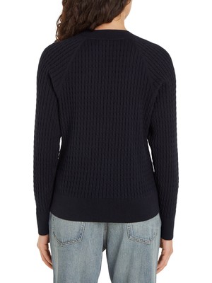 Tommy Hilfiger Yuvarlak Yaka Standart Nakışlı Lacivert Kazak Kadın Co Cable C-Nk Sweater