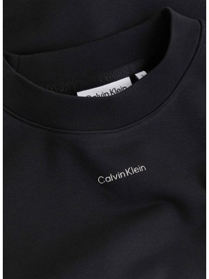 Calvin Klein Yuvarlak Yaka Baskılı Siyah Kadın Sweatshırt Nano Logo Relaxed Sweatshırt Sıyah