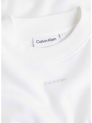 Calvin Klein Yuvarlak Yaka Baskılı Siyah Kadın Sweatshırt Nano Logo Relaxed Sweatshırt