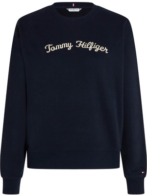 Tommy Hilfiger Kapüşon Yaka Nakışlı Lacivert Kadın Sweatshırt Mdrn Reg Scrıpt Sweatshırt