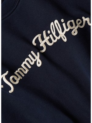 Tommy Hilfiger Kapüşon Yaka Nakışlı Lacivert Kadın Sweatshırt Mdrn Reg Scrıpt Sweatshırt