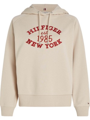 Tommy Hilfiger Kapüşon Yaka Nakışlı Bej Kadın Sweatshırt Mdrn Reg Varsıty Hoodıe