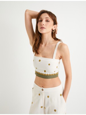 Koton Çiçekli Crop Üst Işlemeli Askılı Slim Fit